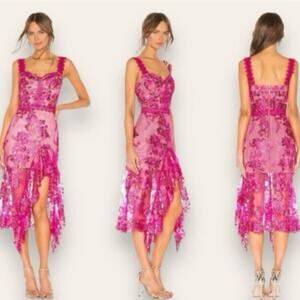 Bronx and Banco Eva Sleeveless Embroidered Floral Midi Dress in Fuchsia Small